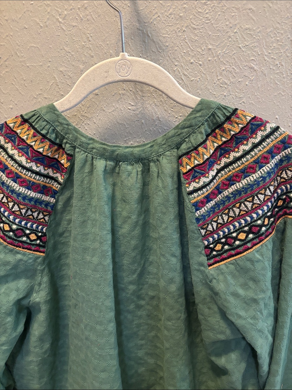 Tolani Embroidered Boho Peasant‎ Tunic Top Cotton Green Women’s Size Large - Picture 8 of 8
